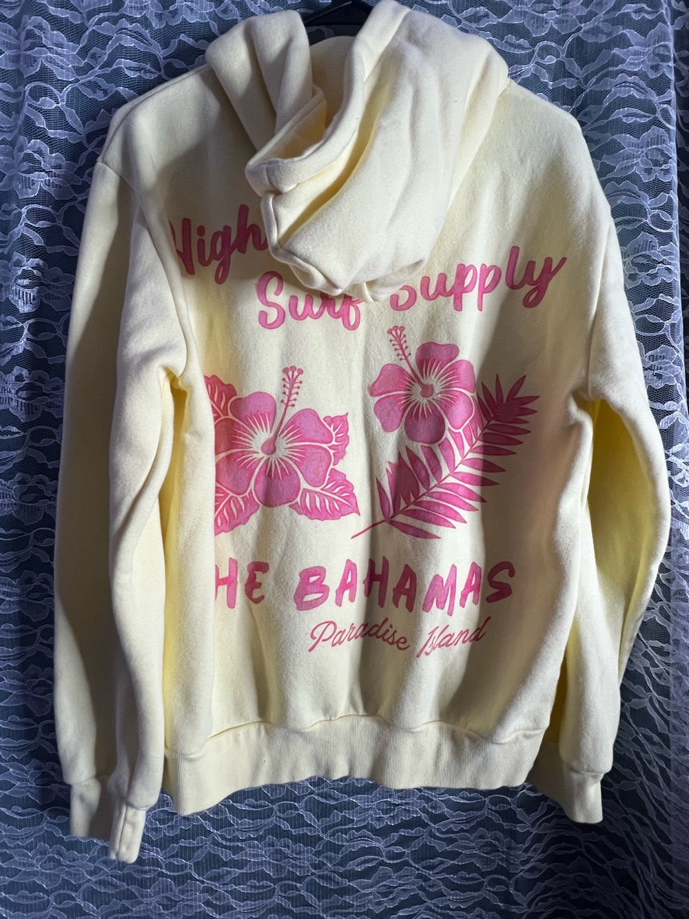 Altar’d State Yellow Sweater Hoodie Hibiscus Flowers Print Oversized XXS